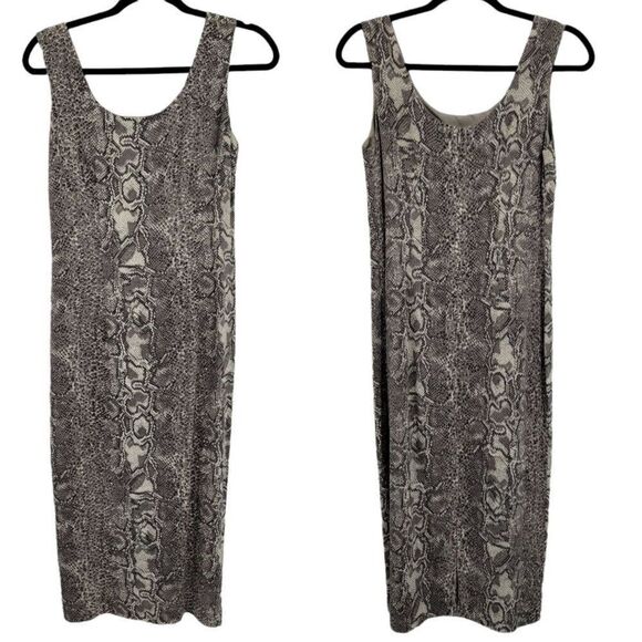 Vtg 90's Taiga Dress Sleeveless Sccop Neck Pencil Midi Snake Print Gray Sz 2 - Picture 1 of 12